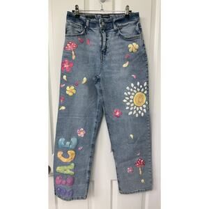 Wild Fable High Rise Dad Jean Artsy painted boho wide leg denim jeans 4 baggy